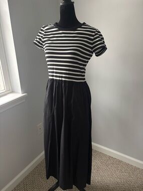 J.Crew Factory NWT Black & White Striped Short-Sleeve Midi Dress